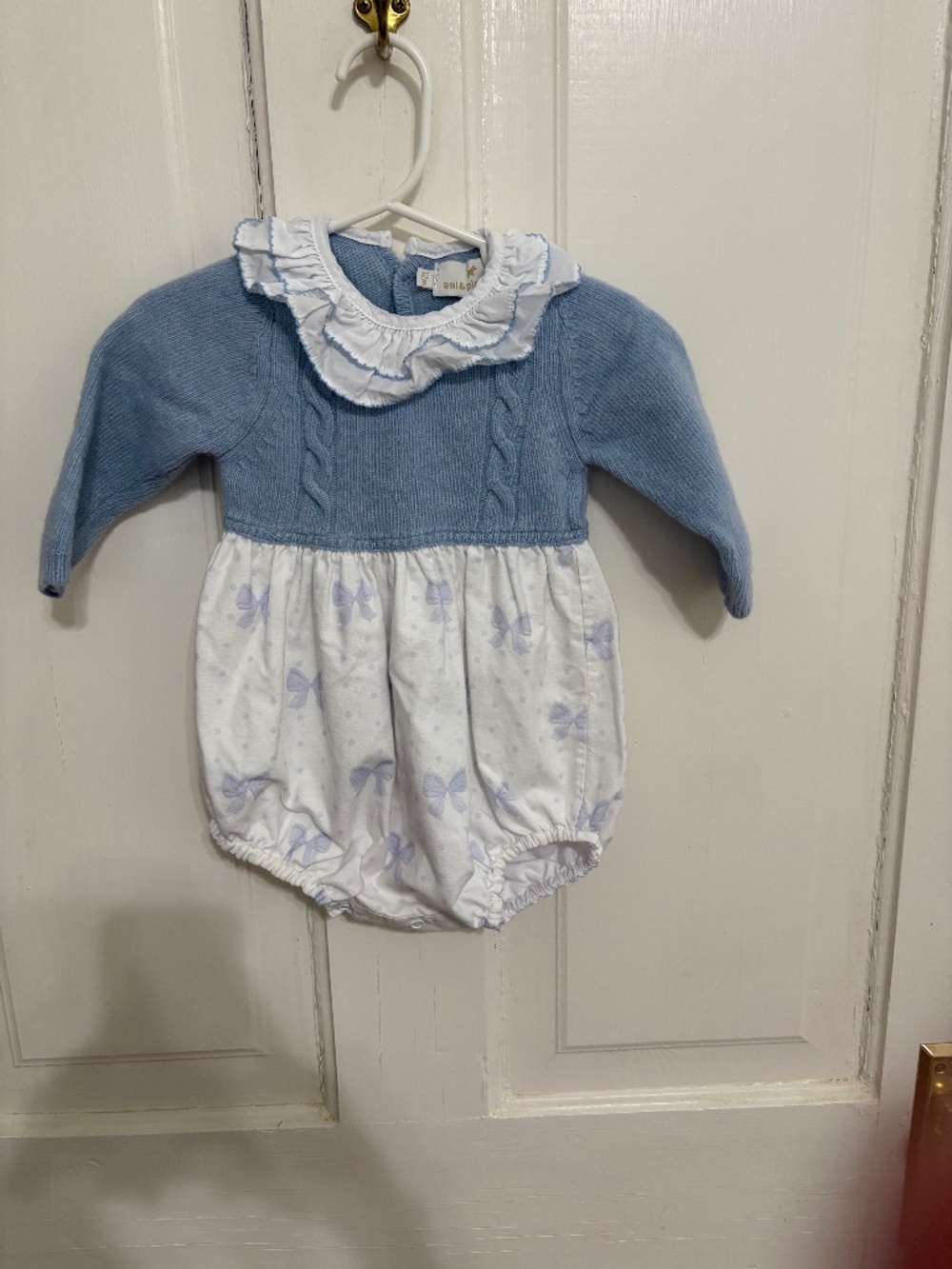Sal and Pimenta Winter LS Bubble - Blue Sweater top with Bows - 12 months